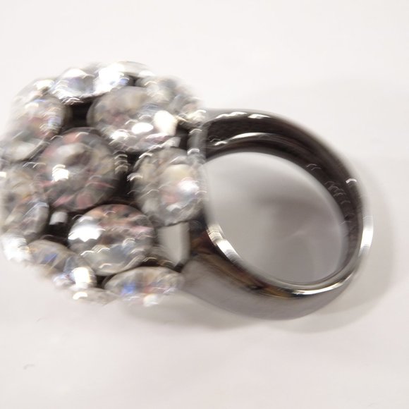 Neiman Marcus Crystal Hematite Disco Fireball Statement Ring NWT 220 - Picture 6 of 16